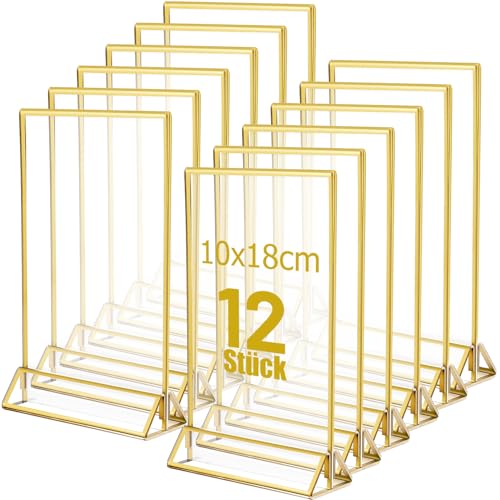 Cptoion 12 Stück Goldener Doppelseitiger Bilderrahmen,10x15cm Acryl Schilderhalter mit Goldenen Rändern,Acryl Gold Tischnummer Halter,Goldrahmen für Hochzeit Tischnummern Speisekartenhalter Fotorahmen Cptoion 12 Stück Goldener Doppelseitiger Bilderrahmen,10x15cm Acryl Schilderhalter mit Goldenen Rändern,Acryl Gold Tischnummer Halter,Goldrahmen für Hochzeit Tischnummern Speisekartenhalter Fotorahmen von Cptoion