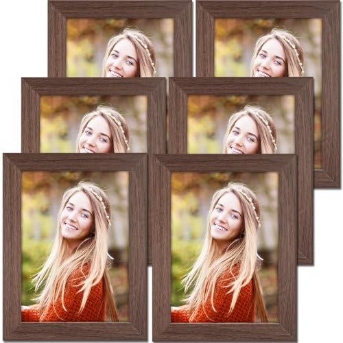 Cptoion 6 Stück Bilderrahmen A4 Holzrahmen, 21x30cm Fotorahmen, Rechteckig Fotorahmen, A4 Bilderrahmen mit Acrylglas, Picture Frame zum Aufhängen & Aufstellen, Natur Holz von Cptoion