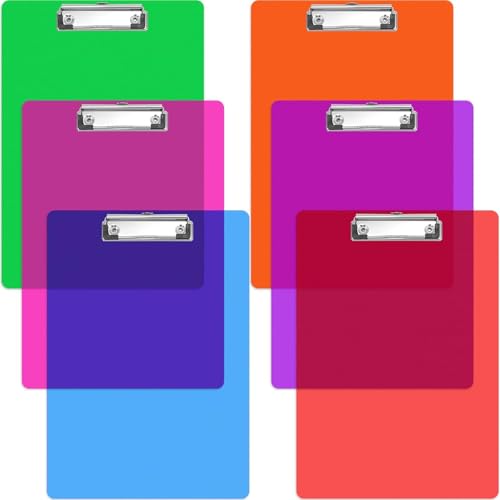 Cptoion 6 Stück Klemmbrett A4, 6 Farben Klemmbrett mit Gummierter Metalklemme Aufhängeose, Klemmbretter A4 Zwischenablage Schreibblock für Büro Schule Arbeit Business Restaurant, 30,5 x 22,9 cm von Cptoion