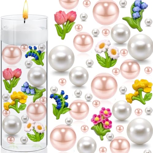 166 Vasenfüller Gefälschte Blumenperlen Vasenfüller Set, 6 Stile, Gefälschte Blume je 5 Stück, 136 Kunststoffperlen, geeignet für Frühling, Sommer, Hochzeit, Muttertag, DIY Handwerk von Cqueni