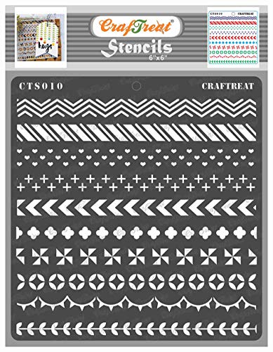 CrafTreat Border Stencils for Painting on Wood, Canvas, Paper, Fabric, Floor, Wall and Tile - Washi Tape - Size: 15x15 cms - Reusable DIY Art and Craft Stencils for Borders - Stencils Borders von CrafTreat