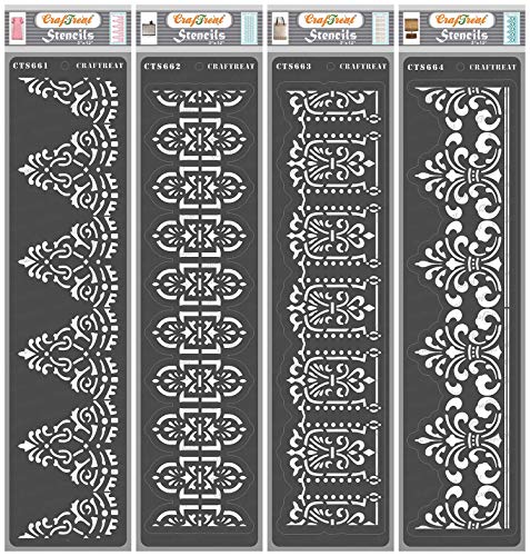 CrafTreat Border Stencils for Painting on Wood - Border 18 and 19 and 20 and 21 (7 cm x 30 cm) (4 Pieces) Reusable Stencils for Painting on Wood, Canvas, Paper, Fabric, Floor, Wall and Tiles von CrafTreat