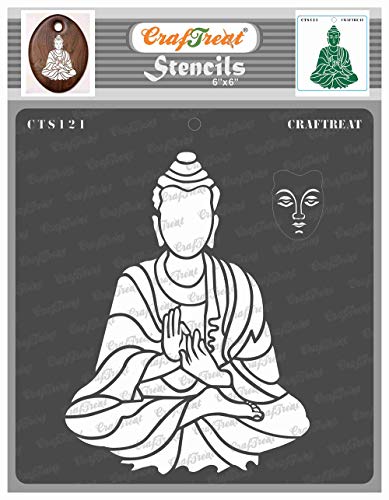 CrafTreat Buddha Stencils for Crafts Reusable Vintage - Sitting Buddha - Size: 15x15 cms - Buddha Stencils for Painting on Concrete, Canvas, Fabric, Wood and Wall - Indian Stencils for Painting von CrafTreat