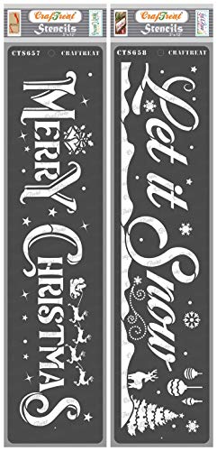 CrafTreat Christmas Stencils for Painting on Wood - Merry Christmas and Let it Snow 3" x 12" Pack of 2 Reusable Craft Stencil for Cards von CrafTreat