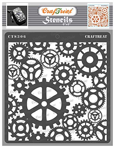 CrafTreat Craft Steampunk Stencils - Gears Stencil (15 cm x 15 cm) Reusable Stencils for Painting on Wood, Canvas, Paper, Fabric, Floor, Wall and Tiles DIY Art and Craft Stencils von CrafTreat