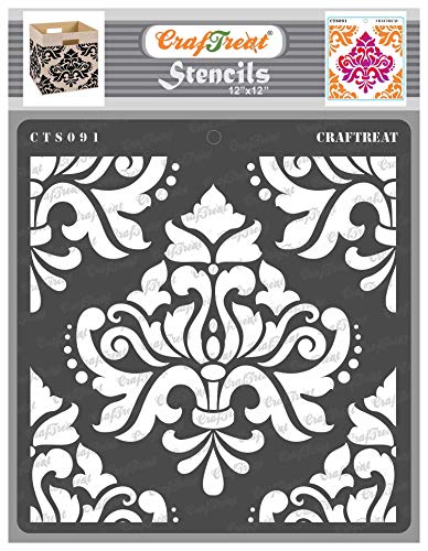 CrafTreat Damask Stencils for Crafts Reusable Large - Bold Damask Stencil-Size: 12 x 12 Inches -Damask Stencils for Furniture Painting Vintage - Damask Stencils for Painting on Wood Canvas Furniture von CrafTreat