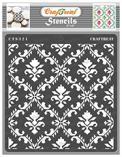 CrafTreat Damask Stencils for Furniture Painting Vintage - Ikat Damask Stencil - Size: 15x15 cms - Reusable DIY Art and Craft Stencils for Painting on Wood, Paper, Canvas, Fabric and Wall von CrafTreat
