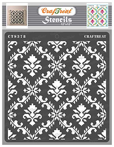CrafTreat Damask Wall Stencils for Painting Large Pattern - Ikat 12 x Inch Reusable DIY Art and Craft Stencils von CrafTreat