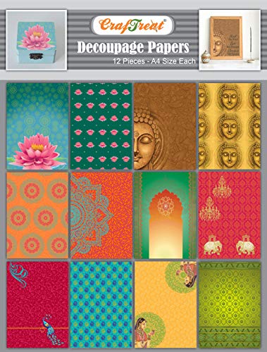 CrafTreat Decoupage Paper - Ethnic India (12pcs) - Beautiful Textured Thin Papers for Decoupage, Mixed Media, Art and Craft Projects von CrafTreat