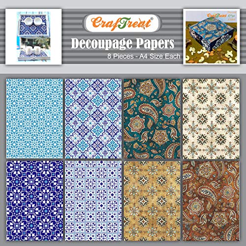 CrafTreat Decoupage-Papier Marokkanisch – Marokkanisches und reines Paisley – Größe: A4 (8,3 x 11,7 Zoll), 8 Stück – Möbel-Decoupage-Papier Paisley – Decoupage-Papier zum Basteln von CrafTreat