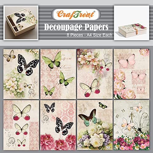 CrafTreat Decoupage-Papier für Möbel, dekorative Blumen, Größe: A4 (21,6 x 29,9 cm), 8 Stück von CrafTreat