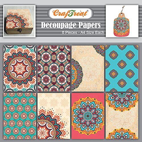 CrafTreat Decoupage-Papier für Möbel und Kunsthandwerk –Mandala-Decoupage-Papier (A4 paper) 8 Blatt – Reispapier Decoupage – Vintage – Decopatch-Papier – Scrapbooking-Papier von CrafTreat