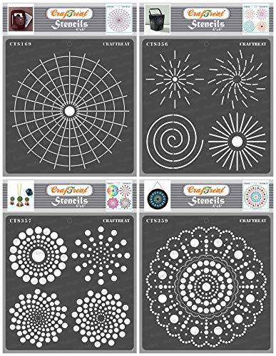 CrafTreat Mandala Stencils Dot Mandala Base Outline Round, Radar Stencil, (15 cm x 15 cm) (Pack of 4), Reusable Stencils for Painting on Wood, Canvas, Paper, Fabric, Floor, Wall, DIY Art von CrafTreat