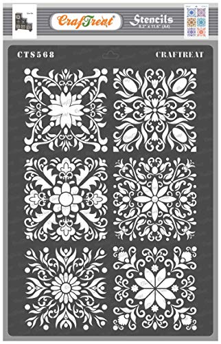CrafTreat Tile Mandala Stencils for Painting on Wood, Floor, Wall and Tiles Square Tile Size (A4) Reusable DIY Arts and Craft Stencils Floor Tile Stencil von CrafTreat