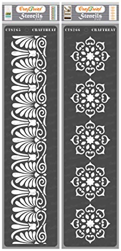 CrafTreat Floral Border Stencils für Painting auf Wood, Canvas, Paper, Fabric, Floor, Wall und Tile - Border9 und Border10-2 Pcs - 3x12 Inches Each - Reusable DIY Art und Craft Stencils Borders von CrafTreat