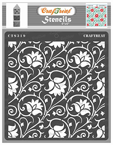 CrafTreat Floral Pattern Stencils for Painting on Wood, Wall, Tile, Canvas, Paper, Fabric and Floor - Arabesque Stencil - 6x6 Inches - Reusable DIY Art and Craft Stencils Patterns for Painting von CrafTreat