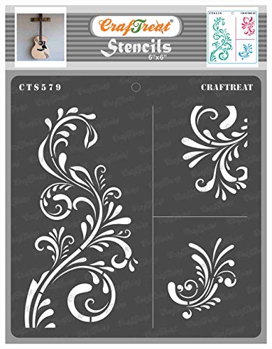 CrafTreat Floral Stencils for Painting on Wood, Canvas, Paper, Fabric, Floor, Wall - Fancy Flourish - Size: 15x15 cms - Reusable DIY Art and Craft Stencils for Painting Flowers - Flourish Stencil von CrafTreat