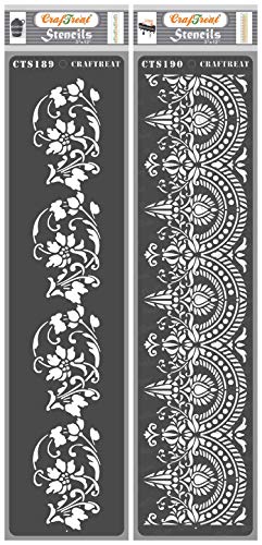 CrafTreat Flourish Border Stencils for Painting on Wood, Canvas, Paper, Fabric, Floor, Wall and Tile - Border3 and Border4-2 Pieces - 3 x 12 Inches Each - Reusable DIY Art and Craft Stencils von CrafTreat