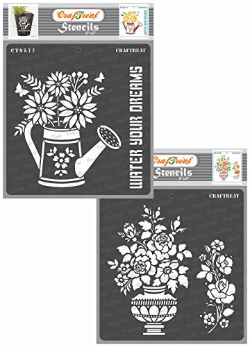 CrafTreat Flower Stencils for Crafts Reusable - Watering Can Stencil and Rose Vase Stencil (2Pcs) - Size: 6X6 Inches - Reusable DIY Arts and Crafts Stencils for Painting on Wood, Paper, Canvas, Fabric von CrafTreat