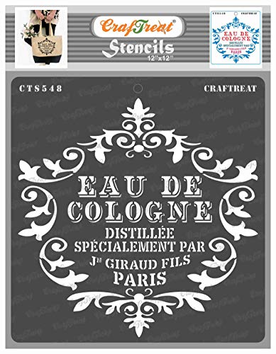 CrafTreat Französische Schablonen zum Bemalen auf Holz, Leinwand, Papier, Stoff, Boden, Wand und Fliesen Eau de Cologne 30,5x30,5 cm Schablonen für Home Decor Französische Schrift Schablone CrafTreat Französische Schablonen zum Bemalen auf Holz, Leinwand, Papier, Stoff, Boden, Wand und Fliesen Eau de Cologne 30,5x30,5 cm Schablonen für Home Decor Französische Schrift Schablone von CrafTreat