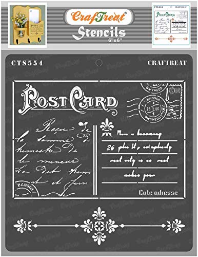 CrafTreat French Script Stencils for Painting on Wood, Canvas, Paper, Fabric, Floor, Wall and Tile - Post Card from Paris - 6 x 6 Inches - Reusable DIY Art and Craft Stencils for Home Décor von CrafTreat