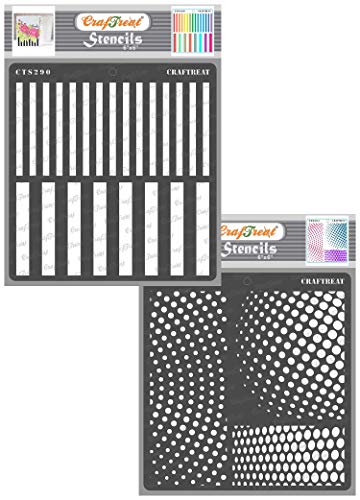 CrafTreat Geometric Pattern Stencils for Furniture Painting - Stripes and Halftone Circles (2 pcs) - Size: 15x15 cms - Geometric Stencils for Crafts Reusable Vintage - Polka Dot Stencil for Painting von CrafTreat