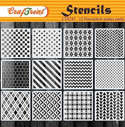 CrafTreat Geometric Set (12 Pieces) 6x6 Stencils for Painting on Wood, Wall, Tiles, Canvas, Paper, Fabric and Floor Stencil, Reusable DIY Craft Stencils von CrafTreat