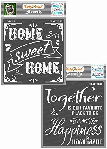 CrafTreat Home Stencils for Crafts Reusable Vintage - Home Sweet Home and Happy Together (2 Pieces) - Size: 15 x 15 cm - Quote Stencils for Furniture Painting - Home Sweet Home Stencil for Painting von CrafTreat