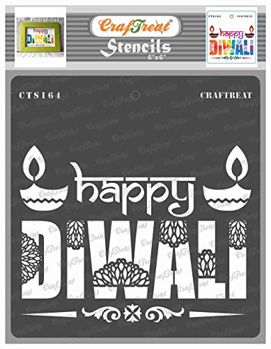 CrafTreat Indian Diwali Stencils for Painting on Wood, Wall, Tile, Canvas, Paper, Fabric and Floor - Happy Diwali Stencil 6 x Inch Reusable DIY Art Craft Stencils for von CrafTreat