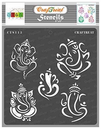 CrafTreat Indian Stencils for Painting on Wood, Wall, Tile, Canvas, Paper, Fabric and Floor - Ganeshas Stencil 6 x Inch Reusable DIY Art Craft Indian Elephant God von CrafTreat