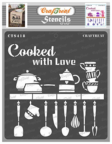 CrafTreat Kitchen Decoration Stencils for Painting on Wood, Wall, Tiles, Canvas, Paper, Fabric and Floor Cooked with Love (30 cm x 30 cm) Reusable DIY Kitchen Art Craft Stencils Kitchen Art von CrafTreat