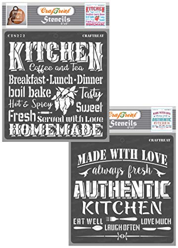 CrafTreat Kitchen Stencils for Crafts Reusable Vintage - Kitchen and Authentic Kitchen (2Pcs) - Size: 6X6 Inches - Quote Stencils for Furniture Painting Vintage - Home Decor Stencils for Painting von CrafTreat
