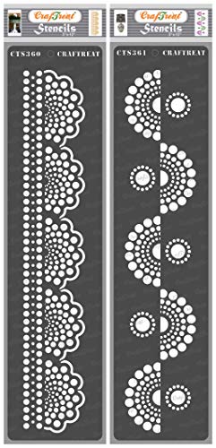 CrafTreat Mandala Stencils for Painting on Wood, Canvas, Paper, Fabric, Floor, Wall and Tile - Dot Mandala Border1 and Dot Mandala Border2-2 Pcs - 3x12 Inches Each - Reusable DIY Craft Stencils von CrafTreat