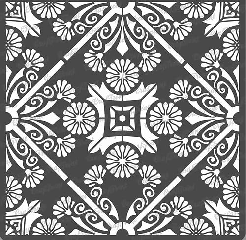 CrafTreat Mandala Stencils for Painting on Wood, Canvas, Paper, Fabric, Floor, Wall and Tile - Floral Tile - 12x12 Inches - Reusable DIY Art and Craft Stencils - Large Tile Stencil von CrafTreat