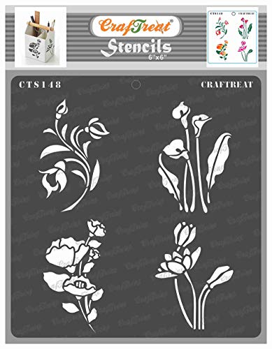 CrafTreat Mini blumen schablonen zum malen An leinwand, holz, papier kunst, wand, boden, fliese und scrapbook zubehör-6X6inches-wiederverwendbar DIY Flowers schablone-bullet journal schablonen von CrafTreat