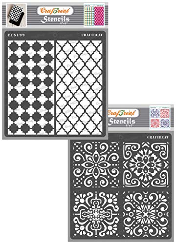 CrafTreat Moroccan Stencils for Furniture Painting - Moroccan Trellis and Moroccan Tiles (2 pcs) - Size: 15 x 15 cm - Moroccan Stencil for Crafts Reusable Vintage - Moroccan Tile Stencil von CrafTreat