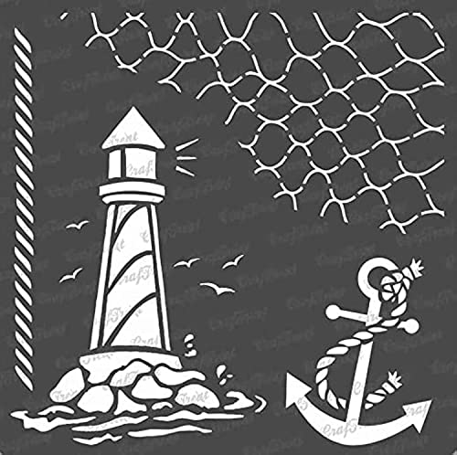 CrafTreat Nautical Stencils for Crafts Reusable Vintage - Nautical - Size: 15 x 15 cm-Anchor Stencils for Furniture Painting - Lighthouse Stencil for Painting on Concrete,Canvas,Fabric, Paper,Wood von CrafTreat