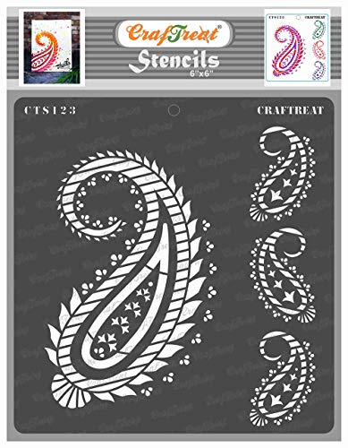 CrafTreat Paisley Stencils for Crafts Reusable Vintage - Paisley and Border Stencil - Size: 15 x 15 cm - Paisley Design Stencil for Furniture Painting - Indian Border Stencil for Painting von CrafTreat