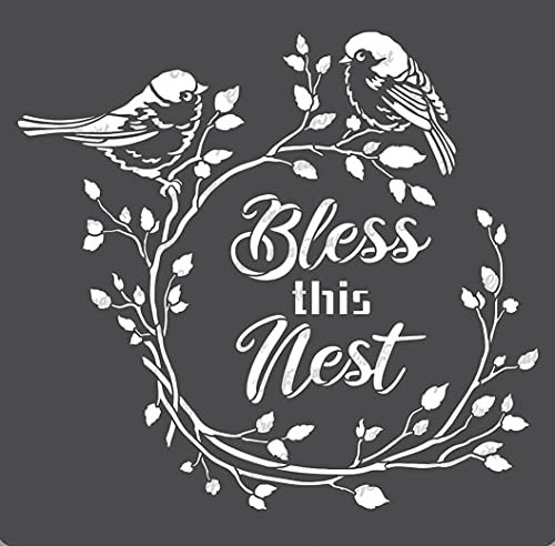 CrafTreat Quote Stencils for Painting on Wood, Canvas, Fabric, Tiles, Furniture, Reusable - Bless This Nest Stencil - Size 12" x 12" - Bird Stencils for Arts and Crafts von CrafTreat