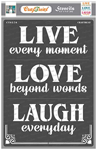 CrafTreat Quote Stencils for Painting on Wood, Canvas, Fabric and Wall - Live Love Laugh - Size: A4 (8.3 x 11.7 Inch) - Reusable DIY Art and Craft Stencils for Home Decor - Words Phrase Stencils von CrafTreat