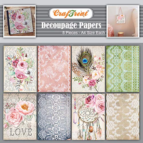 CrafTreat Boho-Decoupage-Papier zum Basteln – Boho – Größe: A4 (8,3 x 11,7 Zoll), 8 Stück – Möbel-Decoupage-Papier Boho – Decoupage-Papier für Holz und Scrapbooking von CrafTreat