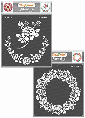 CrafTreat Rose Stencils for Crafts Reusable Vintage - Rose Parade and Rose Wreath (2Pcs) - Size: 6X6 Inches - Flower Stencils for Furniture Painting - Floral Stencils for Painting on Canvas, Garden von CrafTreat