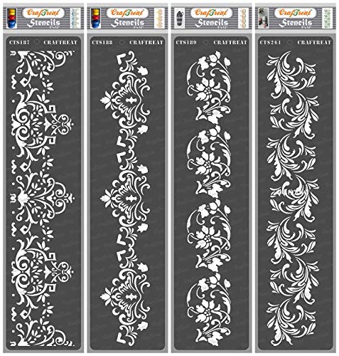 CrafTreat Stencils for Borders Border I, Border II, Border III, Border V (7 cm x 30 cm) (Pack of 4) Reusable Stencils for Painting on Wood, Canvas, Paper, Fabric, Floor, Wall, DIY Crafts von CrafTreat