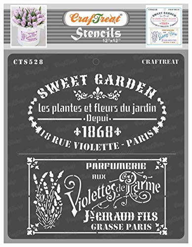 CrafTreat Stencils for Painting on Wood, Canvas, Paper, Fabric, Floor Wall and Tiles French Labels 30.5 x 30.5 cm DIY Arts and Crafts Stencils for Home Decor French Stencil von CrafTreat
