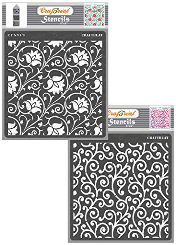 CrafTreat Swirl Art Stencil for Furniture Painting - Arabesque and Swirly Swirls (2 pcs) - Size: 15 x 15 cm - Swirl Pattern Stencils for Crafts Reusable Vintage - Floral Stencils for Wood von CrafTreat