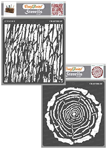 CrafTreat Texture Stencils for Furniture Painting Vintage - Tree Rings and Tree Bark (2Pcs) - Size: 6X6 Inches - Tree Bark Stencils for Crafts Reusable - Pattern Stencils for Painting on Concrete von CrafTreat