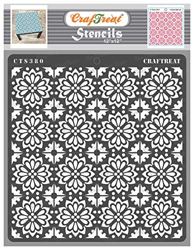 CrafTreat Tile Stencils for Painting Flower Pattern - Tile Flowers - 12 x 12 Inches - Reusable DIY Art and Craft Stencils - Floor Tile Stencils - Moroccan Tile Wall Decor - Tile Stencil Mandala von CrafTreat