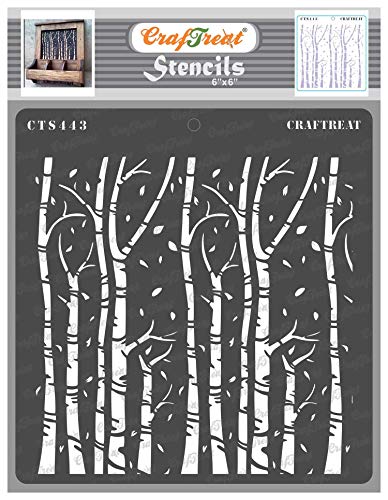 CrafTreat Tree Stencils for Crafts Reusable Vintage - Autumn Trees Stencil - Size: 15 x 15 cm - Autumn Stencil for Painting on Concrete, Canvas, Fabric, Wood and Wall von CrafTreat