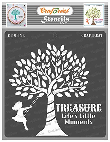 CrafTreat Tree Stencils for Furniture Painting - Life's Little Moments - Size: 15 x 15 cm - Nice Quote Stencils for Crafts Reusable Vintage - Home Decor Stencils for Painting on Concrete von CrafTreat