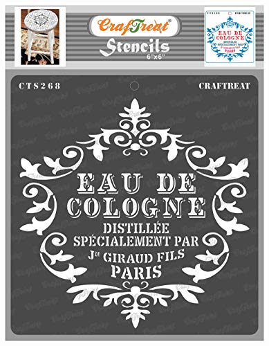 CrafTreat Vintage French Stencil for Painting on Wood, Canvas, Paper, Fabric, Floor, Wall and Tiles - Eau De Cologne - (15 cm x 15 cm) Reusable Stencils Vintage Shabby von CrafTreat
